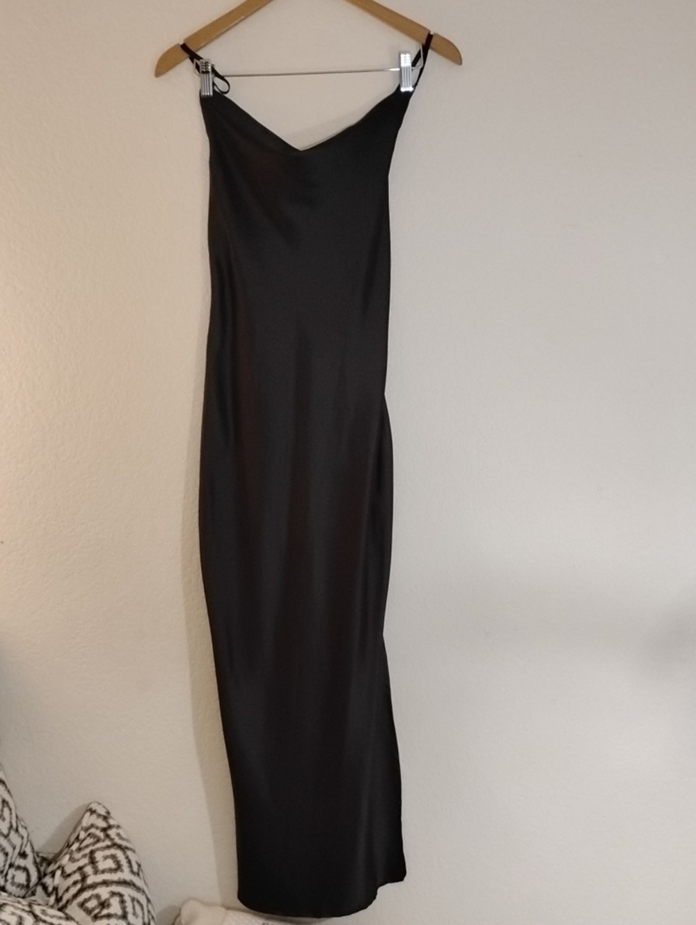Classic Black Satin Slip Dress - Sleek Laced Open Back Evening Dress